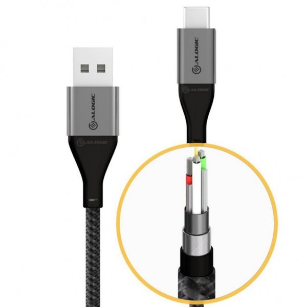 ALOGIC Ultra USB-A till USB-C kabel 3A/480Mbps 3 meter Rymdgrå