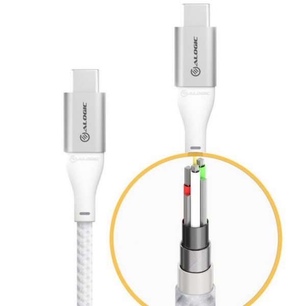 ALOGIC Ultra USB-C till USB-C kabel 5A/480Mbps 3 meter Silver