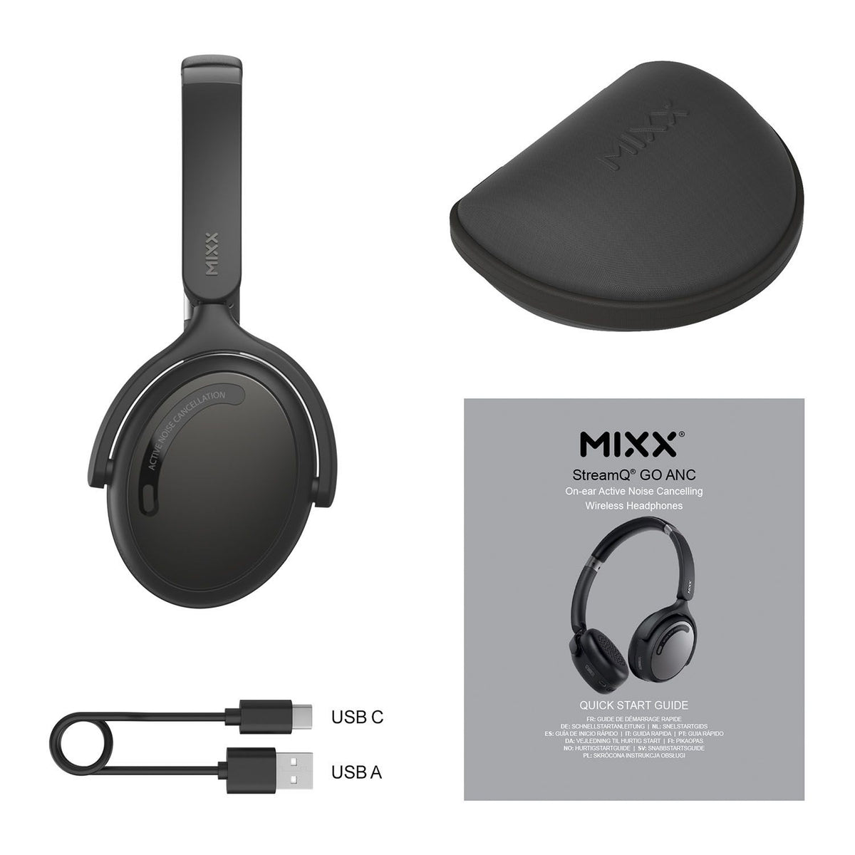 Mixx Trådlösa On-Ear Hörlurar StreamQ Go ANC Svart