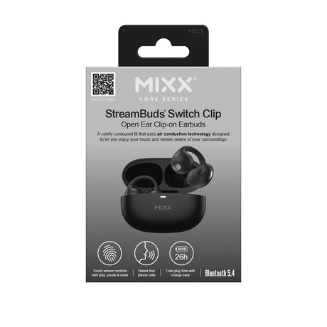 Mixx Trådlösa Open-Ear Hörlurar StreamBuds Switch Clips Svart