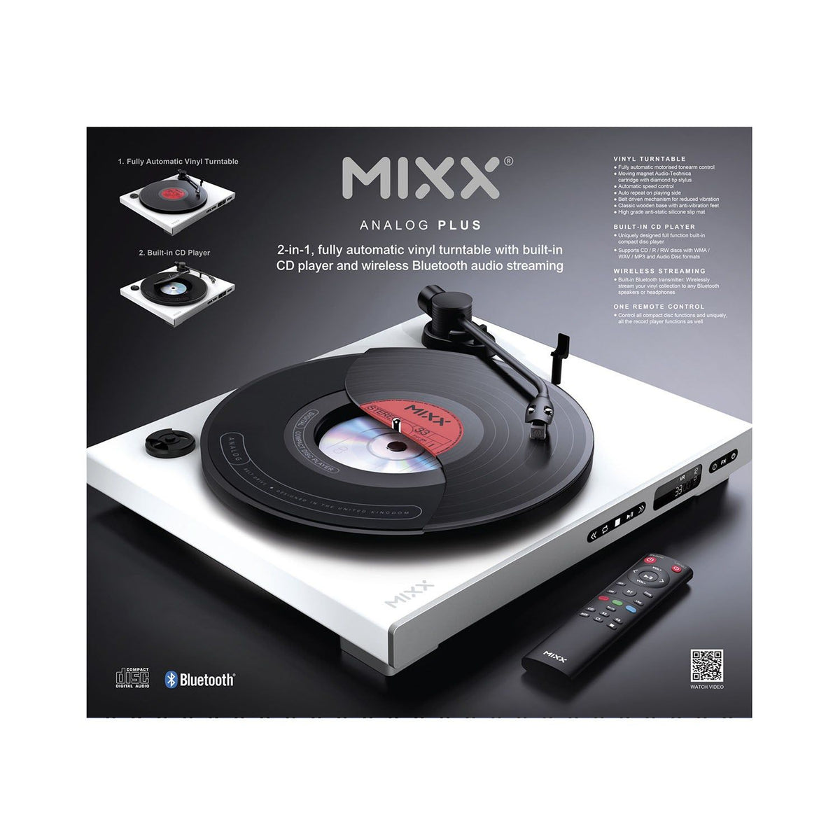 Mixx Analog Plus 2-in-1 Vinyl- och CD-Spelare Vit