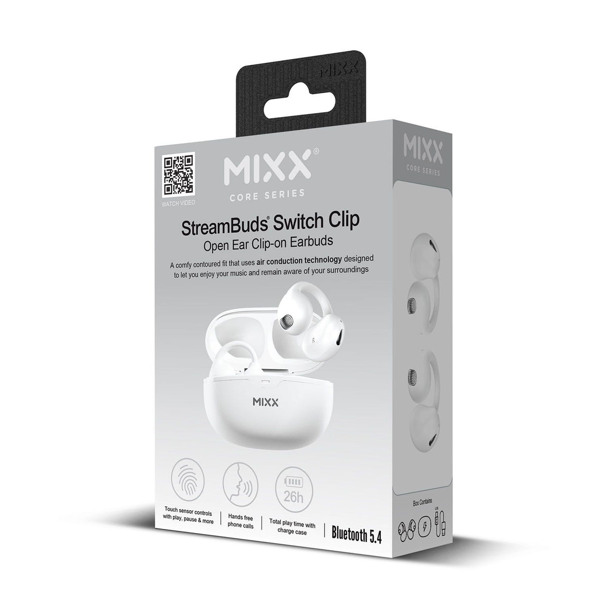 Mixx Trådlösa Open-Ear Hörlurar StreamBuds Switch Clips Vit