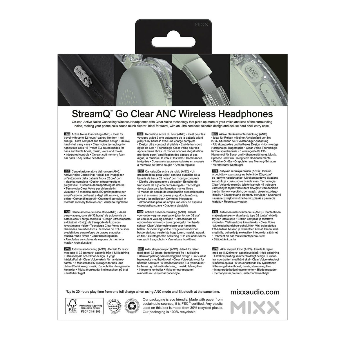 Mixx Trådlösa On-Ear Hörlurar StreamQ Go ANC Clear Grön