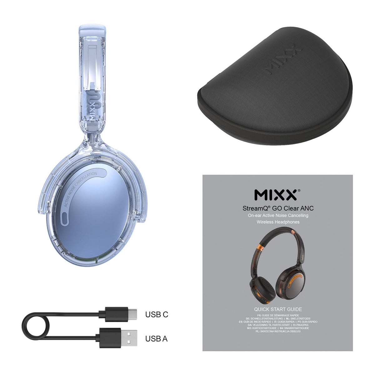 Mixx Trådlösa On-Ear Hörlurar StreamQ Go ANC Clear Blå