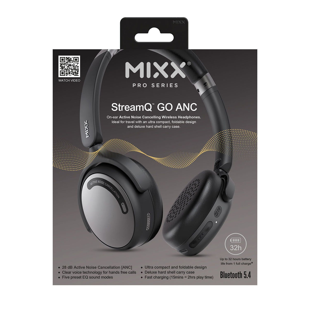 Mixx Trådlösa On-Ear Hörlurar StreamQ Go ANC Svart