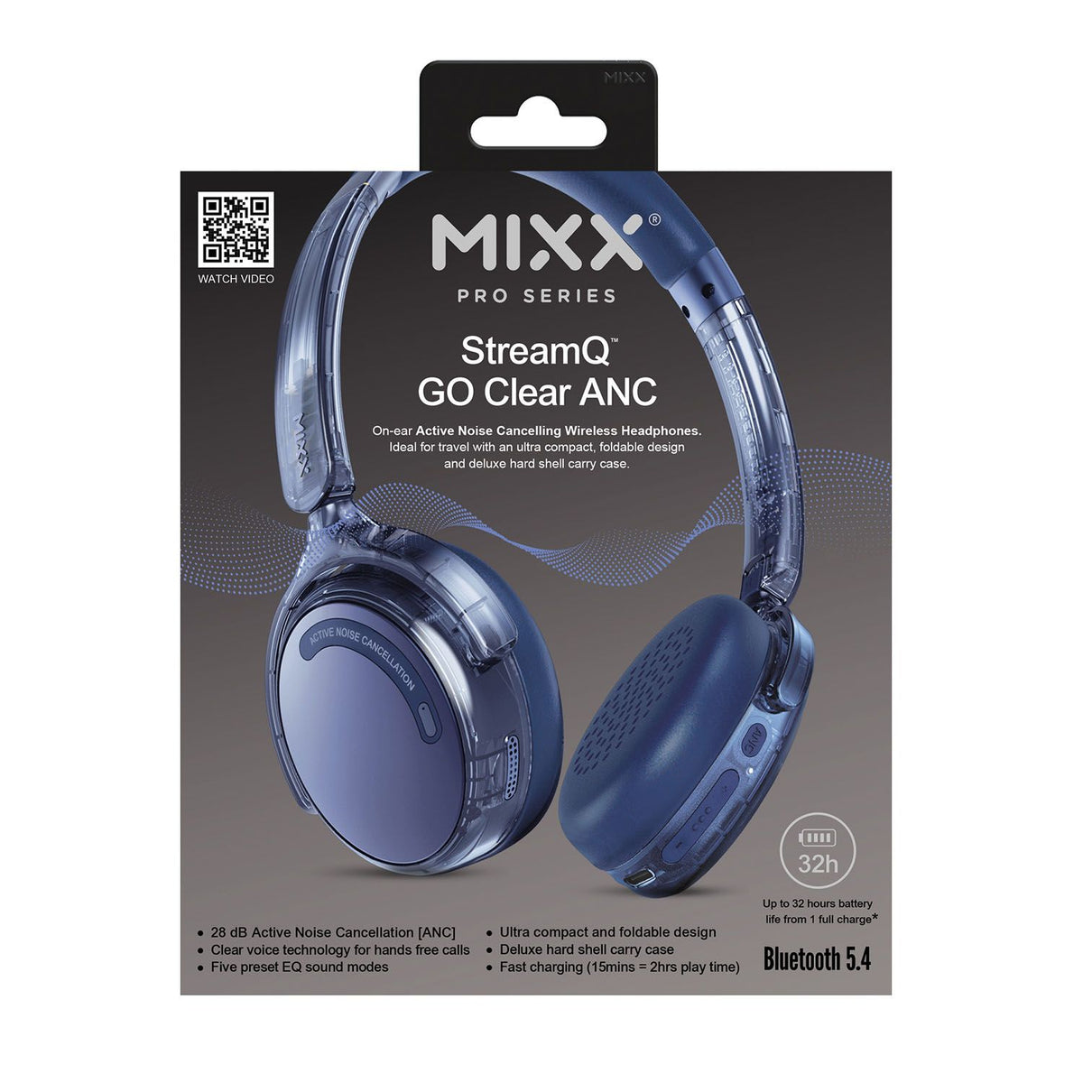 Mixx Trådlösa On-Ear Hörlurar StreamQ Go ANC Clear Marinblå