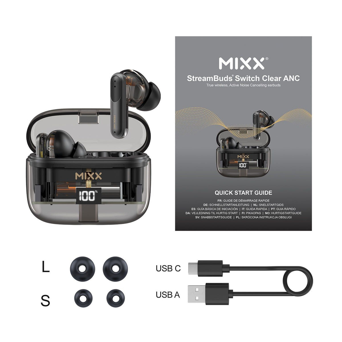 Mixx Trådlösa Hörlurar StreamBuds Switch Clear ANC Svart