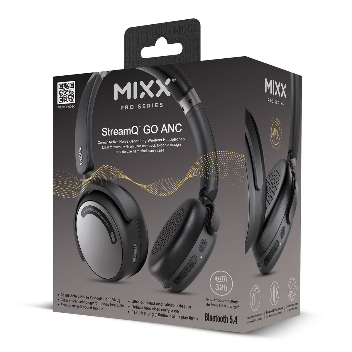 Mixx Trådlösa On-Ear Hörlurar StreamQ Go ANC Svart