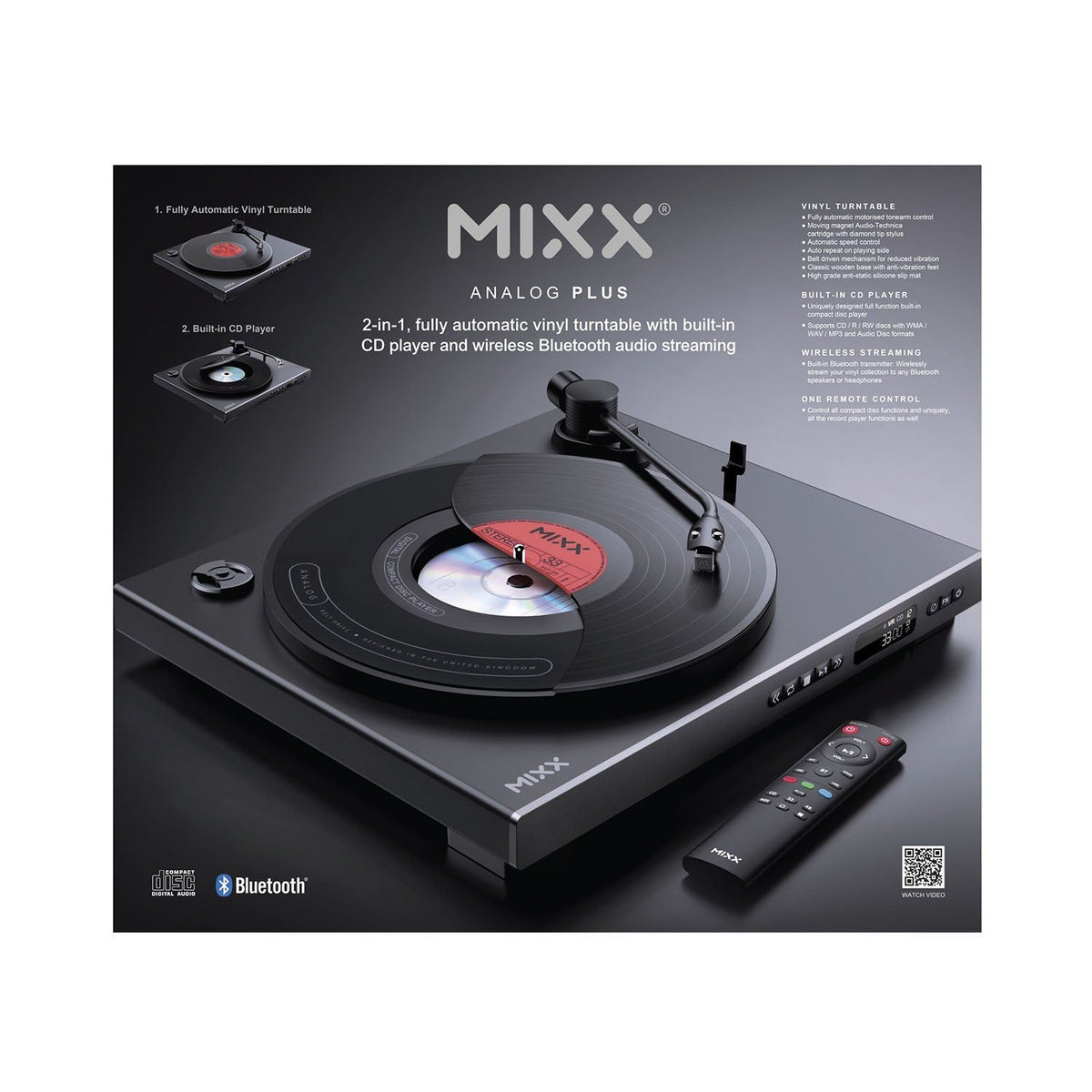 Mixx Analog Plus 2-in-1 Vinyl- och CD-Spelare Svart