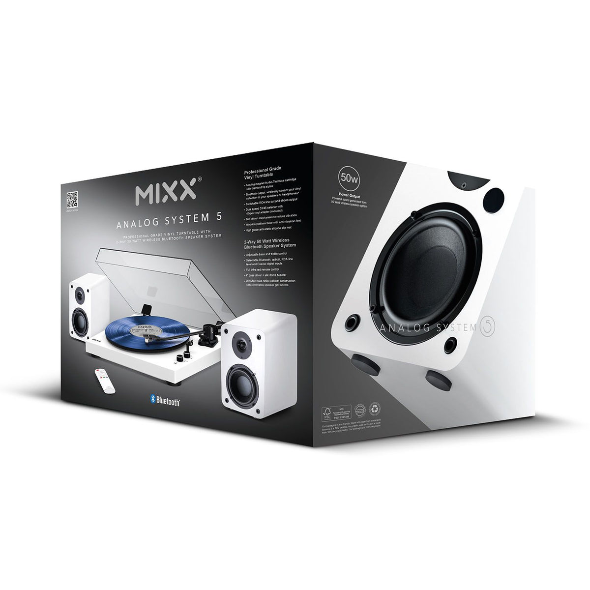 Mixx System 5 Vinylskivspelare Stereo med Högtalare Vit