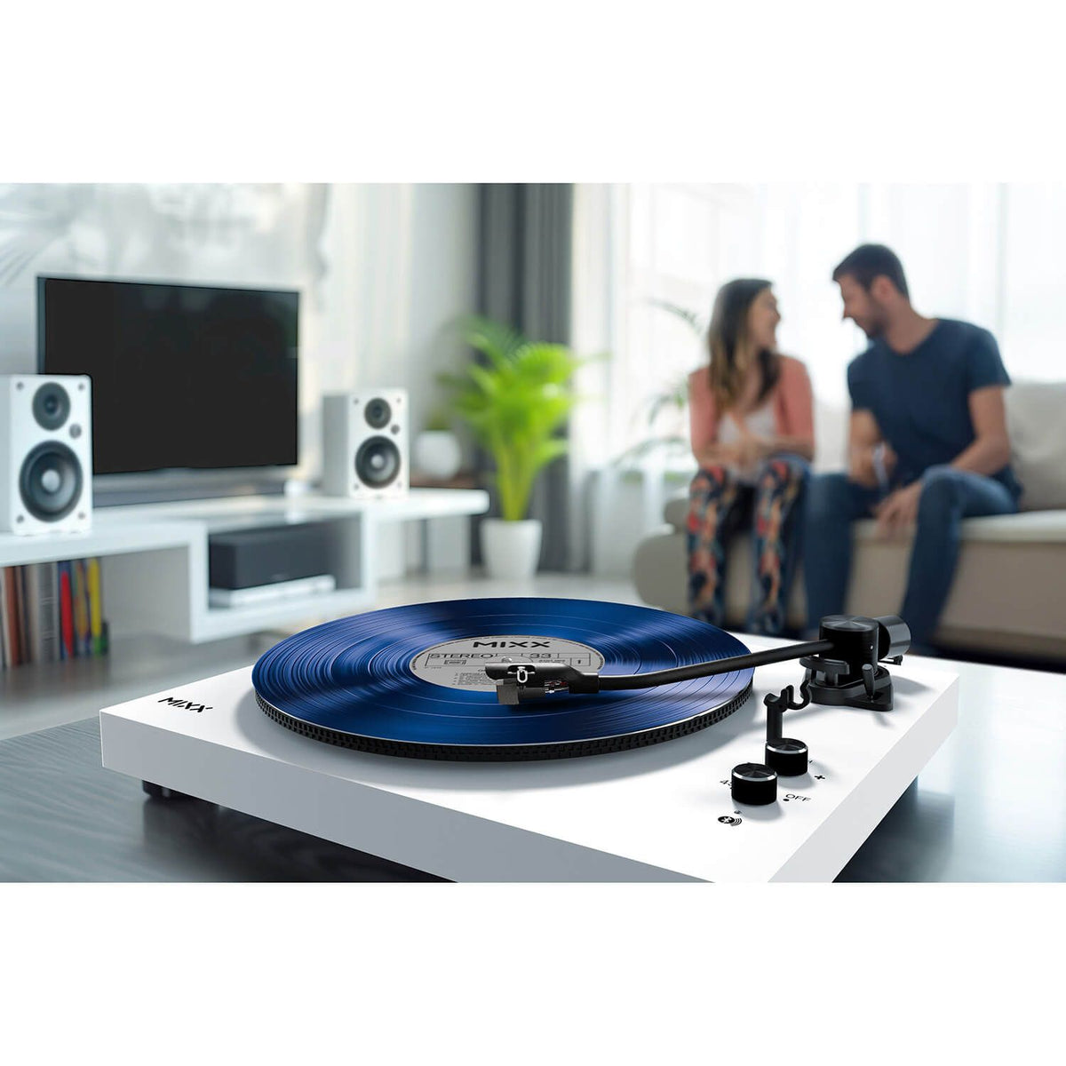 Mixx System 5 Vinylskivspelare Stereo med Högtalare Vit