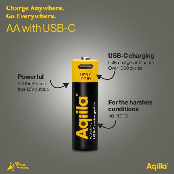 Aqiila Uppladdningsbart AA-batteri USB-C 4-pack