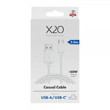 X2O USB-A till USB-C Kabel Basic 60W 2m Vit