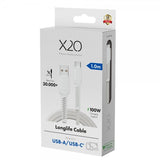 X2O USB-A till USB-C Kabel Longlife 60W 1m Vit