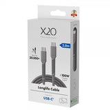 X2O USB-C till USB-C Kabel Longlife 100W 2m Grå