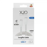 X2O USB-C till USB-C Kabel Longlife 100W 2m Vit