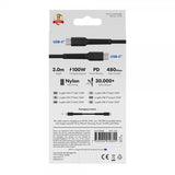 X2O USB-C till USB-C Kabel Longlife 100W 3m Svart