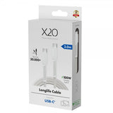 X2O USB-C till USB-C Kabel Longlife 100W 3m Vit