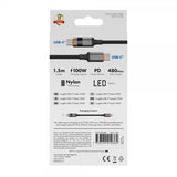 X2O USB-C till USB-C Kabel Longlife LED-display 100W 1.5m Svart