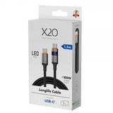 X2O USB-C till USB-C Kabel Longlife LED-display 100W 1.5m Svart