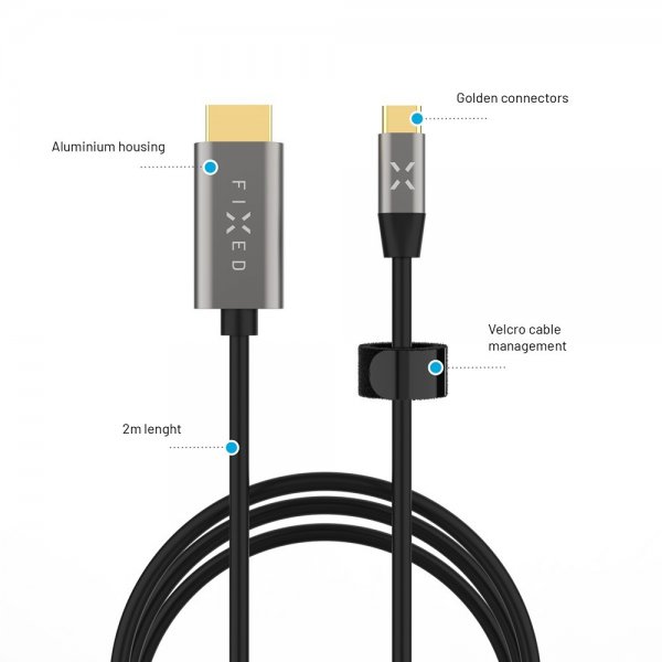 Fixed Videokabel USB-C till HDMI 4K/60Hz 2m