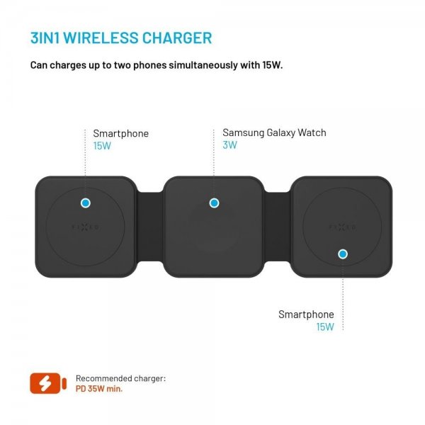 Fixed Vikbar Trådlös Laddare 3in1 Flex for Samsung
