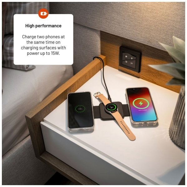 Fixed Vikbar Trådlös Laddare 3in1 Flex for Samsung