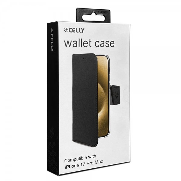 Celly iPhone 17 Pro Max Fodral Wally Wallet Case Svart