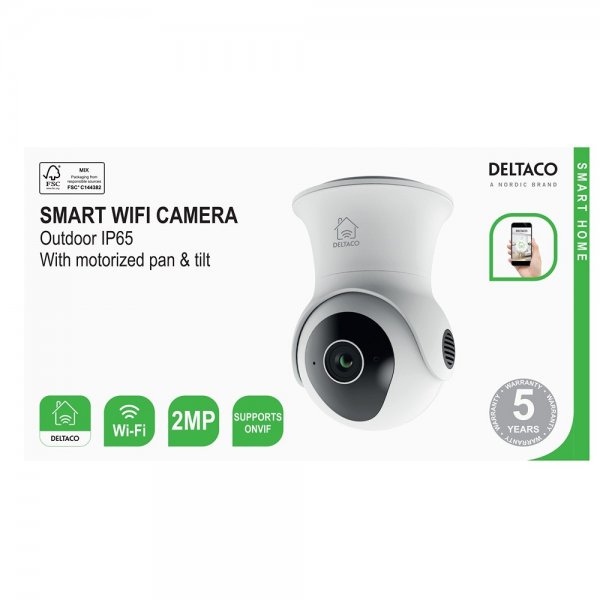Deltaco Smart Home WiFi-kamera med motoriserad Pan & Tilt-funktion för utomhusbruk IP65