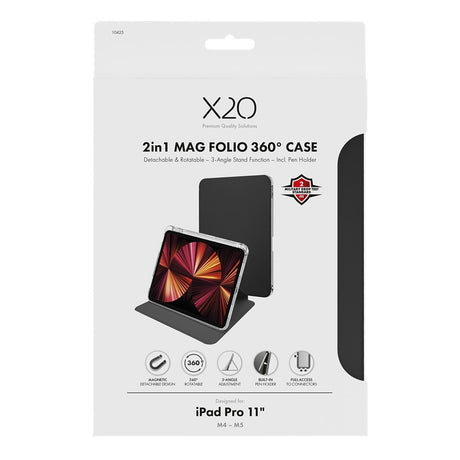 X2O iPad Pro 11 (M4/M5) Fodral 2in1 Mag Folio 360 Svart