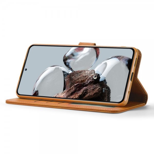 Lc.Imeeke Xiaomi 12T/12T Pro Fodral med Kortfack Stativfunktion Ljusbrun