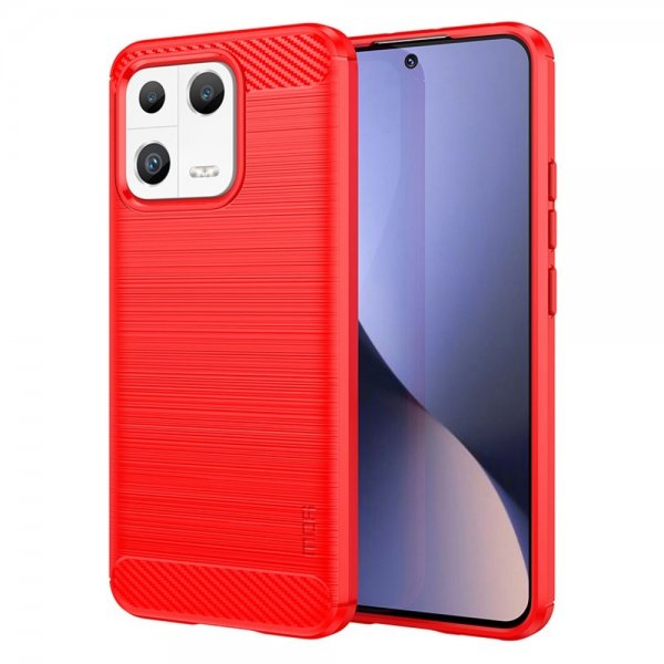 Mofi Xiaomi 13 Skal Borstad Kolfibertextur Röd