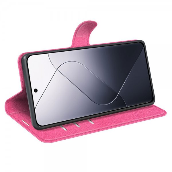 Xiaomi 14 Fodral Litchi Magenta