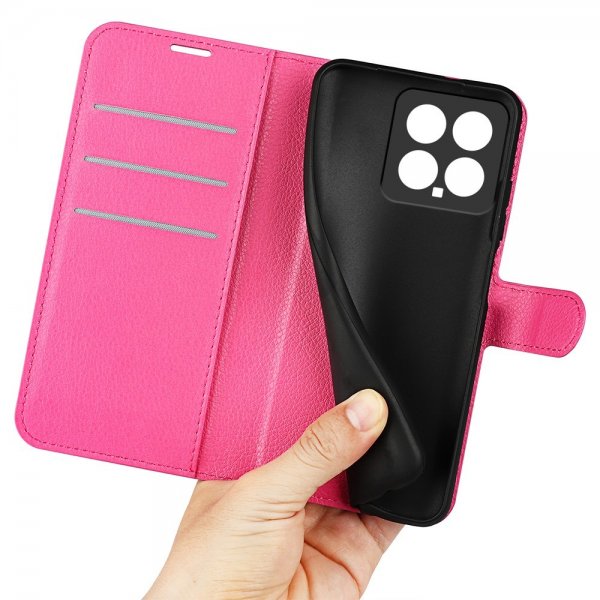 Xiaomi 14 Fodral Litchi Magenta