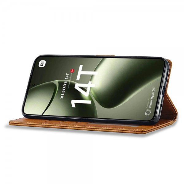 Lc.Imeeke Xiaomi 14T Fodral med Kortfack Stativfunktion Ljusbrun
