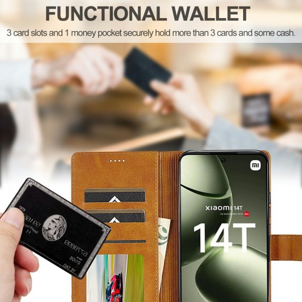 Lc.Imeeke Xiaomi 14T Fodral med Kortfack Stativfunktion Ljusbrun