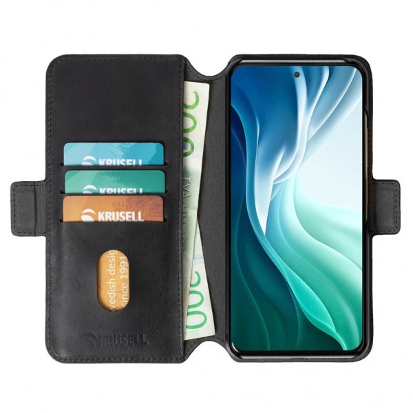 Krusell Xiaomi Mi 11i Fodral Leather PhoneWallet Svart