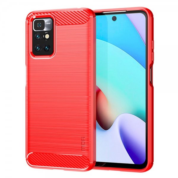 Mofi Xiaomi Redmi 10 Skal Borstad Kolfibertextur Röd