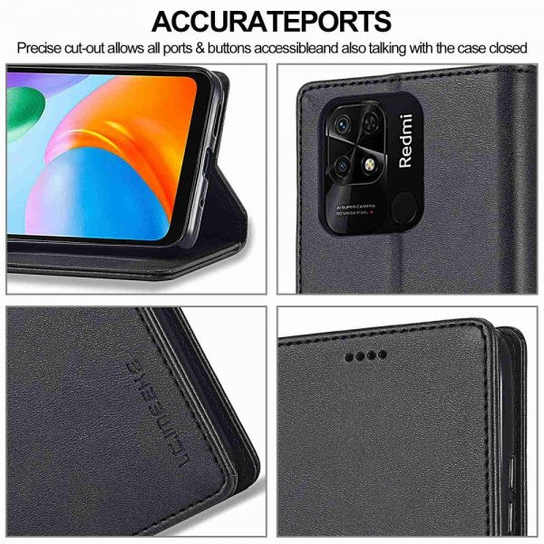 Lc.Imeeke Xiaomi Redmi 10C Fodral med Kortfack Stativfunktion Svart