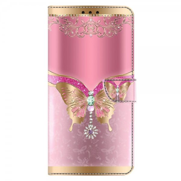 Xiaomi Redmi 12C Fodral Motiv Fjäril Rosa och Guld