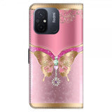 Xiaomi Redmi 12C Fodral Motiv Fjäril Rosa och Guld
