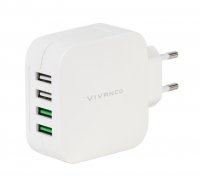 Laddare 4xUSB-A 4.8A (2.4A/1A) 24W Vit