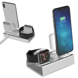 3-i-1 Hållare för iPhone, Apple Watch och AirPods Silver