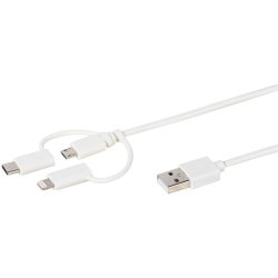 3-i-ett Kabel USB-CLightning/Micro-USB 1 meter Vit