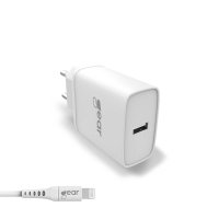 Laddare 1xUSB 2.4A Lightning Kabel 1m MFI Vit