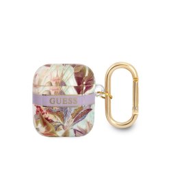 AirPods 1/2 Skal Flower Print & Gold Hook Lila