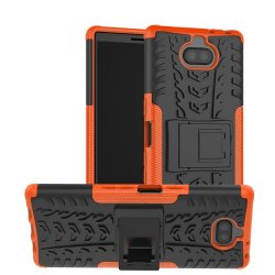 Sony Xperia 10 Plus Skal Däckmönster Stativ TPU Hårdplast Orange