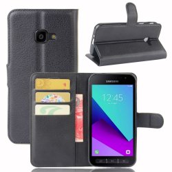 Samsung Galaxy Xcover 4/4S Plånboksfodral Kortfack Stativ Litchi Svart