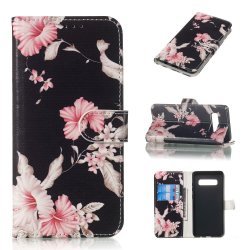 Samsung Galaxy S10 Plus Plånboksfodral Kortfack Motiv Rosa Blommor Svart
