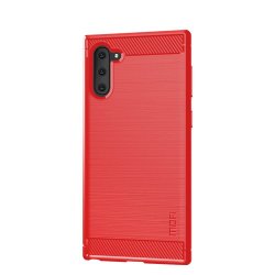 Samsung Galaxy Note 10 Skal TPU Borstad Kolfibertextur Röd